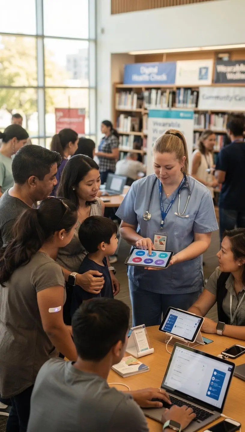 Community members utilizing public Wi-Fi in a park.